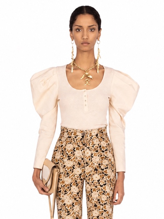 Ulla Johnson Tops - Ulla Johnson Ivory Cotton Puff Sleeve Ribbed Top Medium